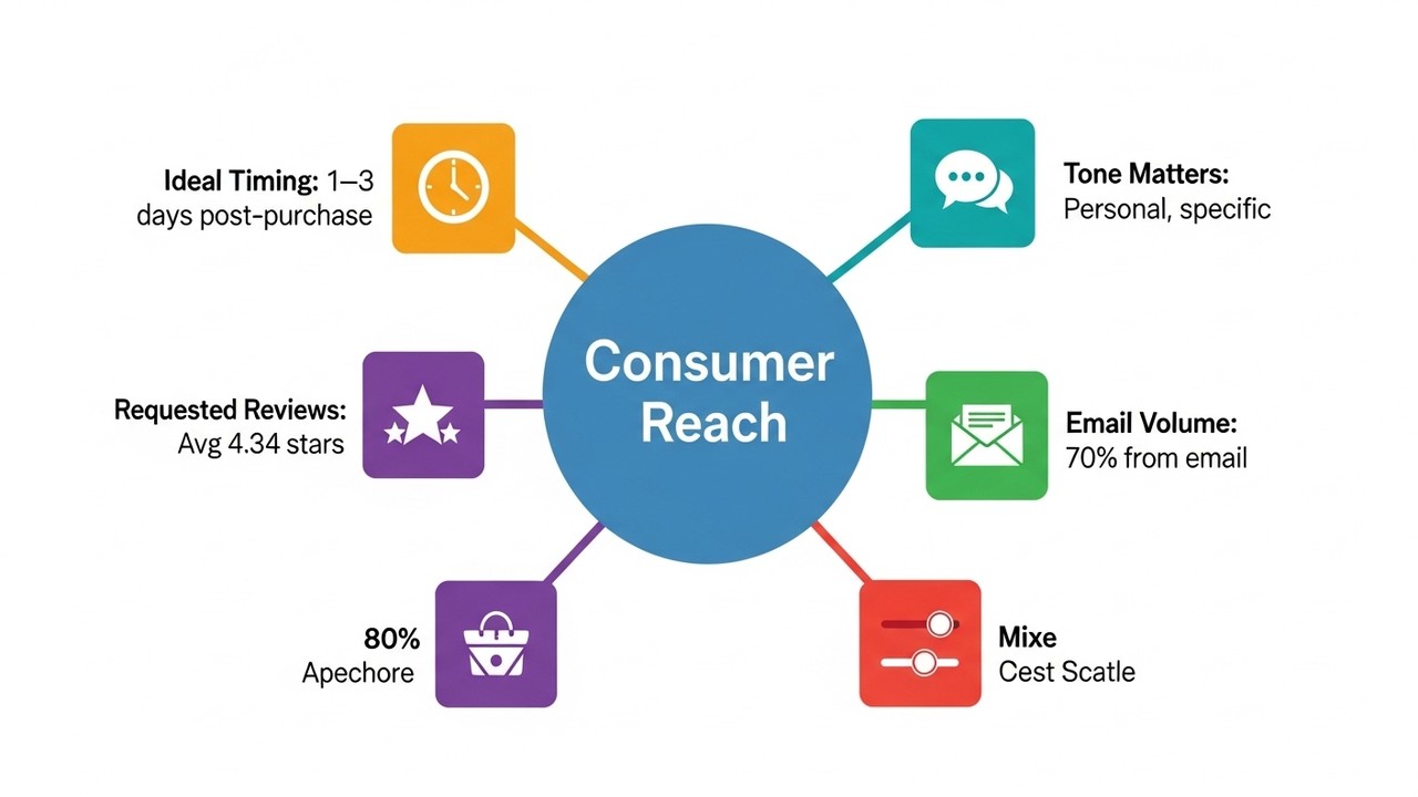 Key principles for asking customers for reviews: timing, tone, automation, and customer type segmentation.