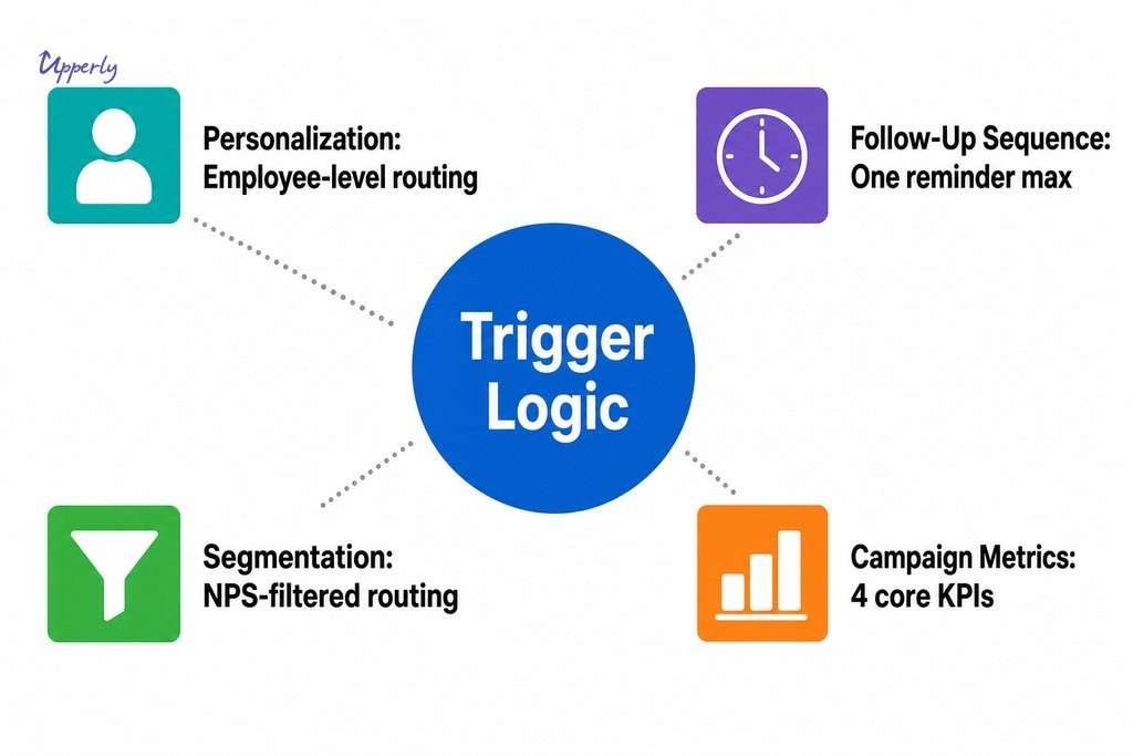 Key review request automation features: trigger logic, personalization, follow-up sequencing, segmentation, and campaign metr